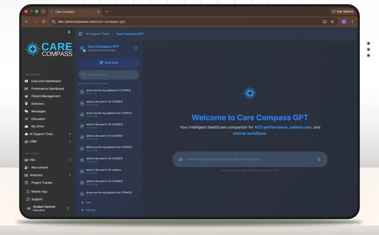 Care Compass GPT, the healthcare AI assistant, with recent questions about wellness-visit rates